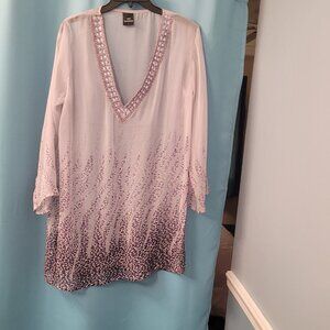 ACE FASHION Beaded Sheer Tunic Swim Cover-Up – Purple Ombre, Size L EUC